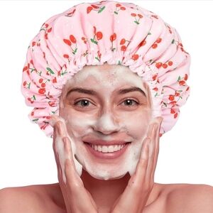 Cherry Print Pink Shower Cap